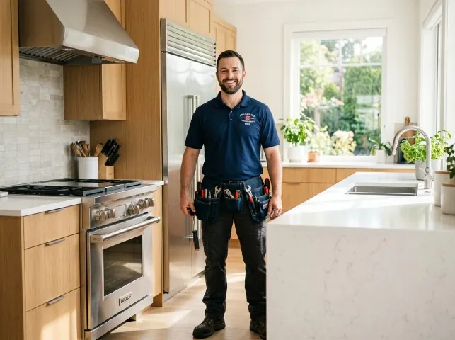 Appliance Repair Hero technician in a Ambridge, PA kitchen after an appliance repair